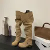 2025 Nuevas Botas de Cuero Suave de Pierna Ancha Estilo Coreano Botas de Caña Alta de Suela Gruesa Botas de Pelo para Mujer Botas de Tacón Grueso Botas de Caballero