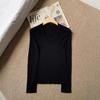 Elegante e Simples! Fio Yangzi Fino e Girado, Calibre 18, Contagem 60, Gola U Ampla, Cor Sólida Slimming Estilo Coreano, Top de Malha Interno