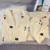 Pijama Feminino Primavera e Outono Novo Algodão Nuvem Amarelo Branco Cachorro Dachshund Manga Longa Calça Cardigan Roupa de Casa conjunto Roupa Externa