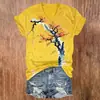 Blusas de manga corta para mujer transfronterizas, camisetas de cuello en V para mujer con diseño estilo chino y estampados florales, impresión 3D, disponibles para venta al por mayor a partir de una pieza