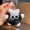 Lindo llavero con colgante de bola de carbón pequeña de piel de conejo Rex, colgante de muñeco de peluche para mochila escolar, llavero de coche con muñeco de dibujos animados.