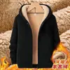 Conjunto deportivo de vellón de cordero para otoño e invierno para hombre, con terciopelo adicional, más grueso, ropa exterior para mediana edad y jóvenes, ropa exterior cálida, sudadera con capucha de manga larga