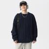 Outono e Inverno 2025 Gola Redonda Malha com Padrão de Cânhamo Masculina Estilo Japonês Retrô Versátil Malha Solta Pulôver Estilo Casual