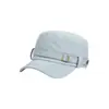 Gorra ecuestre de color sólido con hebilla de cuero cepillado de resorte, gorra de visera plana totalmente cerrada ajustable, gorra azul marino unisex