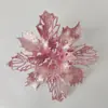 15cm Flor de Natal Artificial Recortada Decoração de Árvore de Natal Folha de Bordo Lantejoula Acessórios Flor Plástica Flor com Lantejoula Pó Dourado