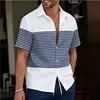 Camisa de manga corta a rayas contrastantes estilo hawaiano para hombre, camisa casual de playa, fábrica de origen, dropshipping