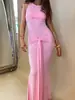 Nuevo Vestido de 2026 sin Mangas con Lazo Retorcido, Cuello Redondo, Frente Retorcido, Lazos Laterales, Corte Ajustado, Bodycon Largo