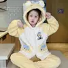 Pijama Infantil Niñas Franela Otoño e Invierno Coral Fleece Engrosado Calidez Niños Medianos y Grandes Ropa de Casa Traje con Capucha de Dibujos Animados
