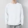 [Esencial de Otoño] Camiseta de Manga Larga con Cuello Redondo, Color Sólido Versátil de Corte Holgado para Hombre, Top Informal de Marca de Moda para Otoño