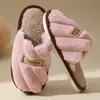 Pantuflas Cálidas de Felpa con Suela Gruesa para Mujer, para Otoño e Invierno, Uso Interior y Exterior, Pantuflas de Algodón para Mujer, Uso en Dormitorio y Hogar, Pantuflas de Algodón