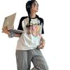 Pijama de Manga Corta para Mujer Primavera y Verano 2025 Estilo Fino de Verano Traje Holgado Ropa para el Hogar a Cuadros de Oso de Dibujos Animados