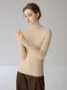 Suéter de cashmere canelado de gola semi-alta simples e elegante para mulheres, cor sólida, caimento justo, macio, suéter base de lã de manga comprida