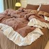 Categoria a Maternidade e Infância Grau Dupla Camada Gaze Cama Conjunto de Quatro Peças Estilo Retrô Renda Cama Lençóis de Cama Capa de Edredom Estilo Dormitório Conjunto de Três Peças 4