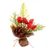 Decoración de Regalo de Navidad Personalizada al por Mayor Accesorios para Cajas de Regalo Regalos Pequeños Plantas Piñas Frijoles Rojos Ramas de Pino Arreglos Florales Artificiales