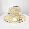 Sombrero de Paja de Estilo Similar a Zhao Liying Versátil para Mujer con Flores Bordadas para Viajes Vacaciones Playa Sombrero de Sol Sombrilla