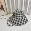 Sombrero de Pescador de Ala Ancha de Moda para Mujer, Cuadros, Copa Plana, de Atar, Casual, Protección Solar, Sombrero Tipo Cubo Estilo Japonés