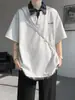 Camisa Polo Manga Curta Falsa Duas Peças Estilo Hong Kong para Homens, Camisa Fina de Verão com Gola Camisa, Camiseta com Design Único, Tamanho Grande, Manga Meia