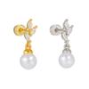Brincos de Pérola Românticos Franceses Transfronteiriços, Design de Placa Floral, Brincos Emendados, Piercings de Cartilagem, Joias Elegantes com Laço