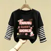 Camiseta de dibujos animados casual de otoño estilo coreano para niños, camiseta básica elegante de algodón puro para primavera y otoño, manga larga para niñas