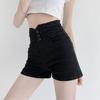 Shorts Jeans Pretos de Cintura Alta para Mulheres, Novo Design Verão 2023, Shorts Ultra-Curtos em Linha A, Hot Pants Finos para Meninas na Moda