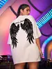 Camiseta de Mujer con Alas Gigantes de Ángel Oscuro Sprint Moda Casual Camiseta Linda Divertida Manga Corta Transpirable Camiseta de Cuadros