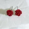 Aretes Casuales y Versátiles de Rosa Roja Plata 925 Diseño Nicho Estilo Ins Aretes Pequeños Fabricante de Aretes