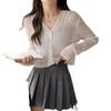 Cárdigan de punto con cuello en V y manga larga, protector solar de seda helada, camiseta de verano con aire acondicionado para mujer, abrigo de primavera y otoño, top corto calado de seda helada