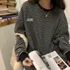 Camiseta de Rayas Capa Base para Mujer Otoño 2025 Nueva Sudadera de Cuello Redondo y Manga Larga Estilo Coreano Top Sudadera Base