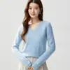 Estilo Elegante para o Trabalho~Suéter de Malha Cashmere com Tranças e Decote em V Feminino Solto de Fio Duplo Espessado Pulôver Suéter de Malha Camada Base