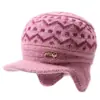 Gorro de invierno para mujer, mujer mayor, forrado de polar, cálido, gorro de lana tejido, gorro para mujer de mediana edad y mayor, gorro con orejeras de pico forrado de polar