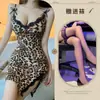Lingerie Sexy Crocante Noturna Renda Secretária Bodycon Saia Uniforme Estampa de Leopardo Body Pijama Conjunto Apaixonado 1033