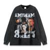 Venda quente transfronteiriça hip hop street fashion series impressão lavagem pesada angustiada manga comprida T-shirt solta marca de moda americana homens e mulheres