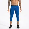 Calça Legging Esportiva Preta Transfronteiriça Masculina Alta Elasticidade Compressão para Basquete Secagem Rápida Yoga Fitness Treinamento Calça Três Quartos Verão