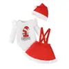 Conjunto Navideño para Bebé Body de Manga Larga Peto de Peluche Falda Corta Gorro de Navidad Conjunto Navideño de Tres Piezas para Bebé