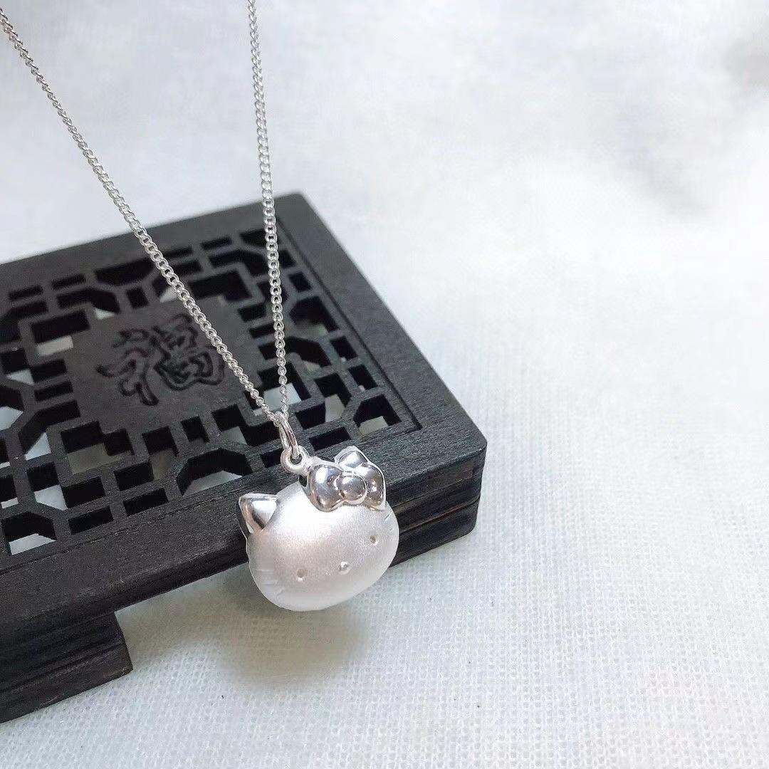 智贝详情图_0镀银可爱KT猫镶钻项链女少女心学生闺蜜锁骨链小