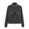 Cárdigan de Punto con Bolsillo Doble, Cuello Alto y Doble Cremallera, Nuevo de Otoño, Elegante, Versátil, Holgado, Adelgazante, Suéter Cardigan Casual