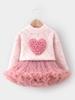 Conjunto de Falda y Suéter Estéreo de Corazón Estilo Coreano para Niñas 2025 Primavera Nuevo Conjunto de Dos Piezas