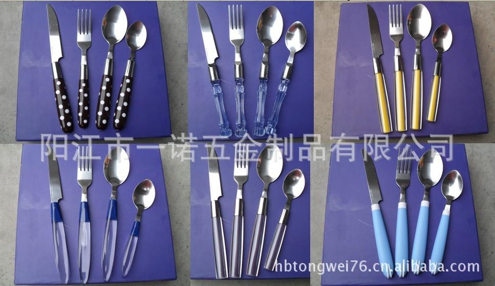 P-021C新款塑料柄餐具,西餐刀叉,四件套不锈钢餐具刀叉大