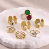 Anillo Estilo Medieval Lujo Ligero Acero de Titanio Piedra Natural Acero Inoxidable Geométrico Circonita Perla Flor Concha Anillo Dropshipping