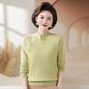 Moda Mãe Outono Novo Estilo Estilo Nacional Blusa Feminina Outono e Inverno Camisa Básica Meia-idade e Idosos Manga Longa Suéter Camisa de Tricô