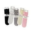 Zapatos y Calcetines: Calcetines de Encaje de Ballet Estilo Miu, Calcetines Delgados Apilables de Primavera y Verano, Calcetines Largos de Malla Hueca con Lazo en Forma de Corazón