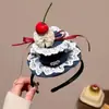 Diadema de Torta de Cumpleaños de Cereza Linda Diadema de Encaje con Lazo Pasador Accesorios Creativos para Fotos de Cumpleaños Accesorios para el Cabello para Mujeres