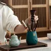 Juego de Té de Gres Accesorios Madera Maciza de Ébano Ceremonia del Té Seis Caballeros Juego Juego de Herramientas para Preparar Té Porta Té Cucharita de Té Aguja de Té