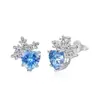Pendientes de Corazón de Amor de Plata de Ley S925 de Fábrica para Mujer, Pendientes con Forma de Copo de Nieve Incrustados con Circonita de Diamante Completo con Forma de Corazón Azul y Rosa