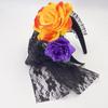 Diadema de flores transfronteriza nueva, diadema de malla de encaje negro para Halloween, tocado de baile para Festival de los No Muertos, fábrica al por mayor