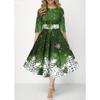 Vestido de cintura con mangas y temperamento con estampado digital de copos de nieve y personalidad de nueva moda para mujeres europeas y americanas transfronterizas de Navidad