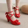 Novos sapatos casuais femininos de bico fino, elegantes, com babados, camada única, sapatos Mary Jane, fivela, chinelos, saltos altos, comércio exterior