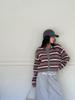 En Stock Otoño 2026 Nuevo Coreano Dongdaemun Holgado Vintage Versátil Cuello Redondo Bloque de Color Rayas Cardigan de Punto