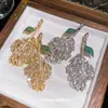 Ramas Plateadas Brillando con la Luz~ Pendientes Exquisitos de Hoja Hueca con Circonita, Pendientes Exquisitos para Vestido de Noche y Vestir, Pendientes de Lujo Ligero y Alta Gama