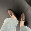Sapatos Casuais de Couro Femininos de Salto Baixo 2026 Novos Outono Mary Jane Sapatos Femininos Loafers Planos Estilo Coreano